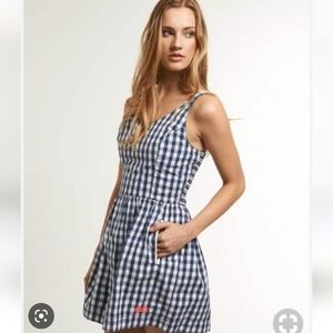 Superdry The Sarah Jessica Dress Navy White Gingham Mini Dress M (bx30)